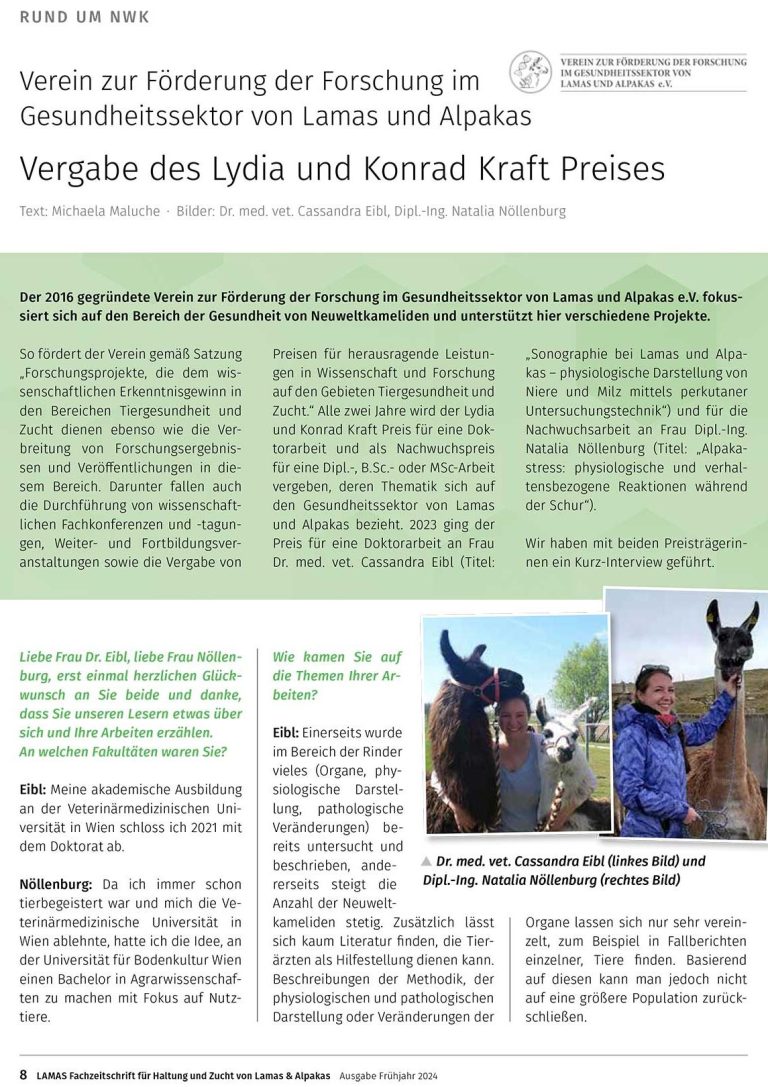 Eine Kopie des Artikels zur Vergabe des Lydia und Konrad Kraft Preises 2024