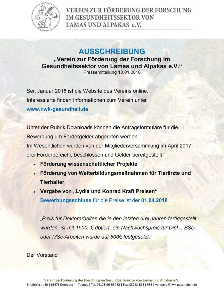 Eine Kopie der Ausschreibung des Vereins