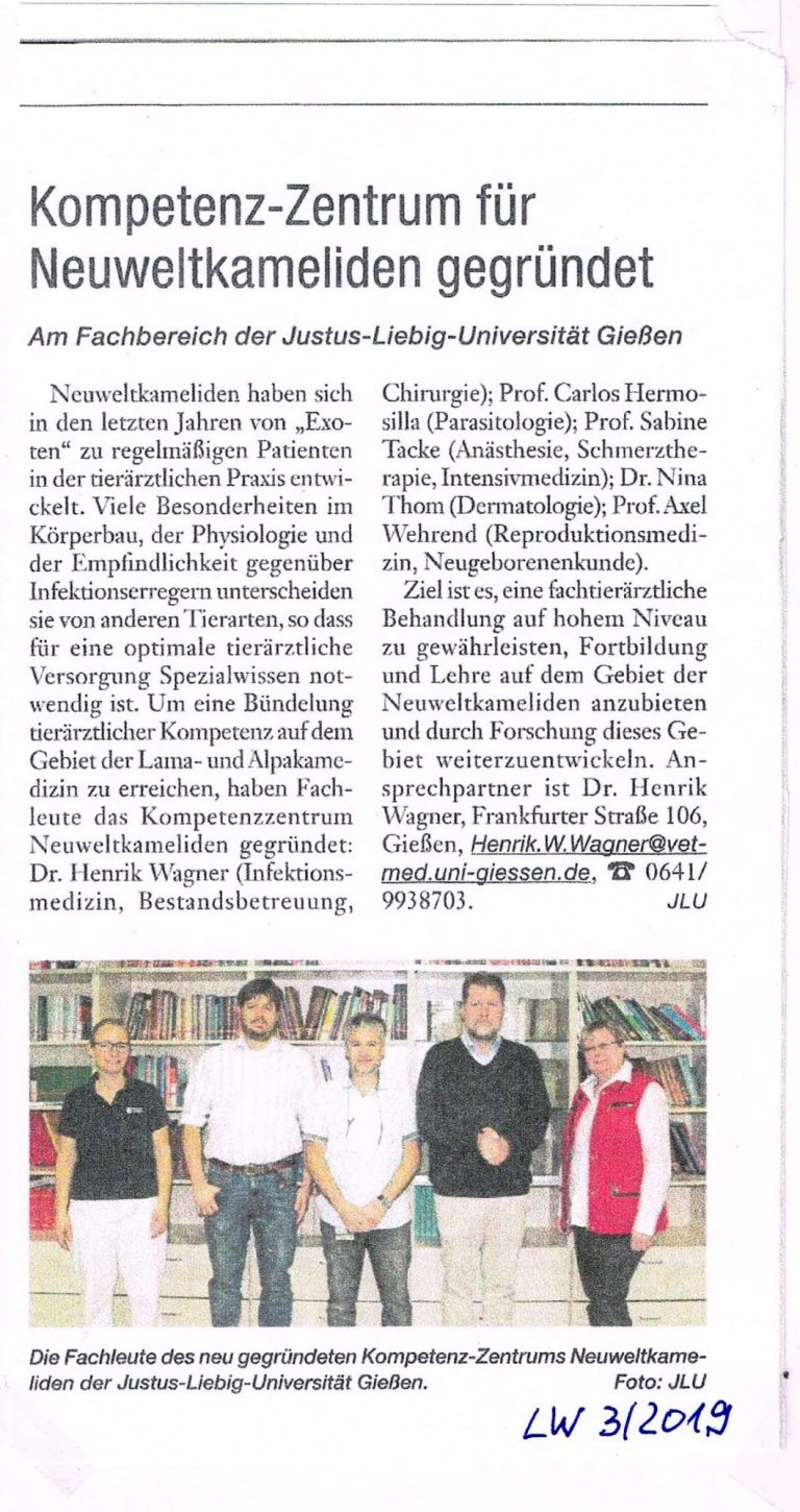 Eine Kopie des Artikels zum Thema über die Gründung eines Kompetenz-Zentrum "Neuweltkameliden"
