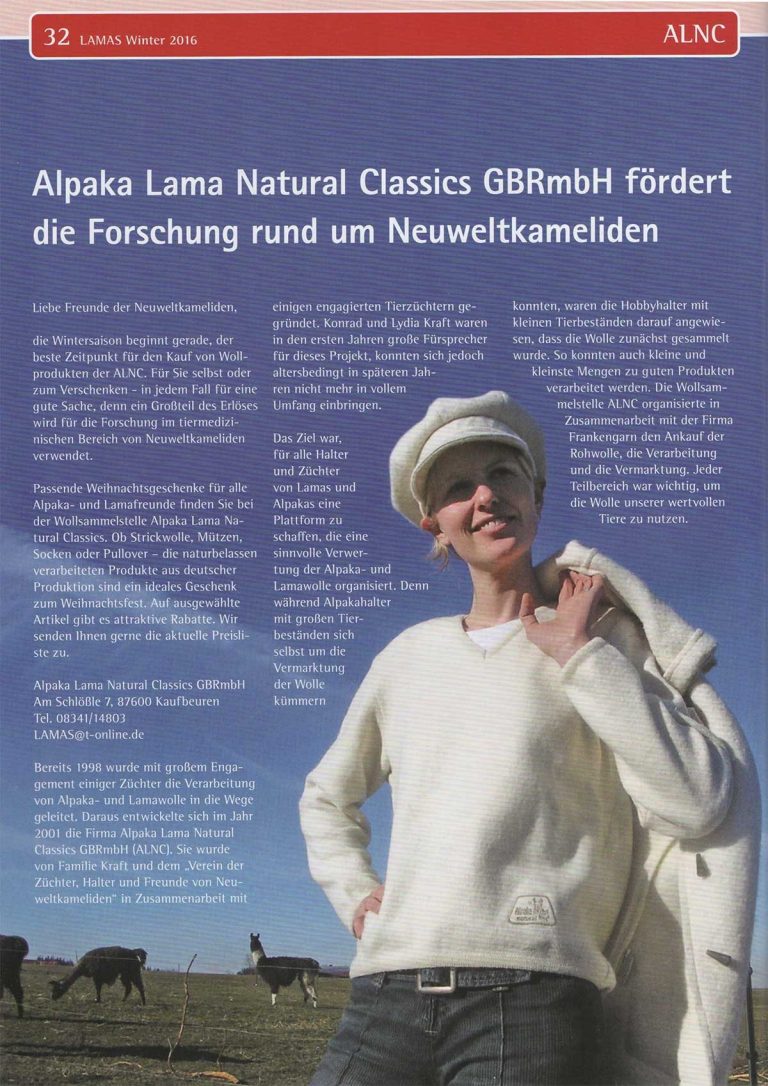 Eine Kopie des Artikels über die aktuelle Forschung von Alpakas und Lamas